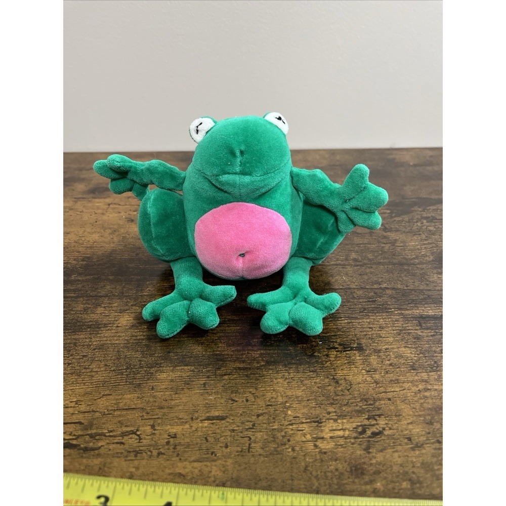 Vtg Manhattan Toy Company Lily Hopper Green Frog Pink Spots 7" Plush Bean Bag